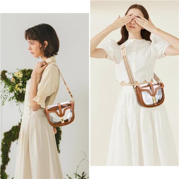 NWOT Clear Crossbody Purse with Vegan Leather & Gold Hardware – Stadium Approved - Picture 3 of 3